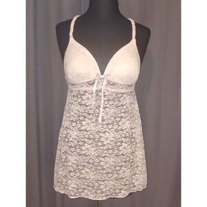 Lilac‎ & London pink Lace Babydoll Lingerie Set Bow Adjustable Straps Panty M